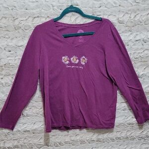 Life Is Good Women's L Purple 'Grow Your Own Way' Long Sleeve Top, 100% Cotton